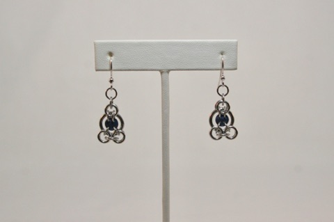 *Blue Metallic Beaded Lattice Earrings in Bright Aluminum